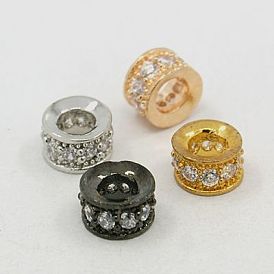 Brass Cubic Zirconia Beads, Rondelle, 7x4mm, Hole: 3mm
