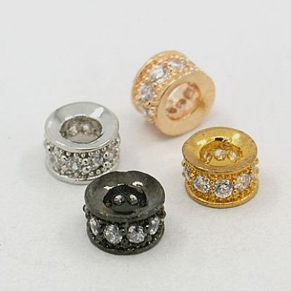 Perles de cubes zircone en laiton , rondelle, 7x4mm, Trou: 3mm