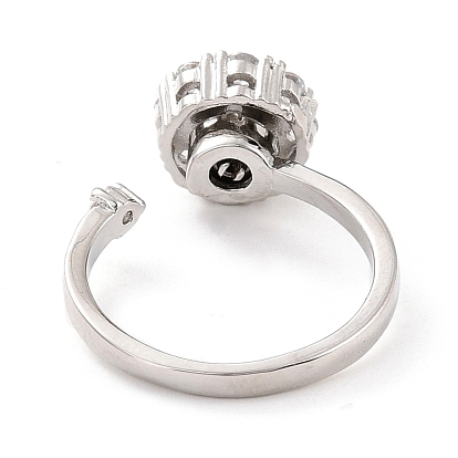 Anneau ouvert plat rond rotatif pour femme, anneaux de spinner fidget en laiton et zircone cubique, anneau de manchette anti-stress réglable