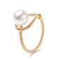 Shell Pearl Beaded Finger Ring, Brass Wire Wrap for Women