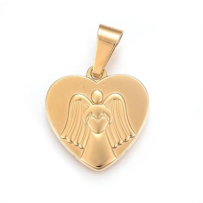 304 Stainless Steel Pendants, Heart with Angel