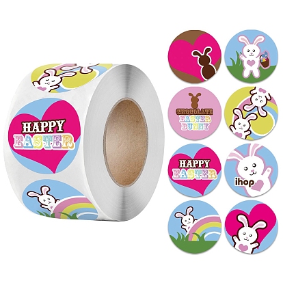 8 patrones de punto redondo papel temático de Pascua pegatinas autoadhesivas de huevos de Pascua de conejo, para decoración de sellado de regalos
