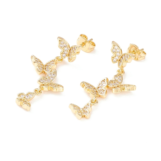 Cubic Zirconia Butterfly Dangle Stud Earrings, Real 18K Gold Plated Brass Long Drop Earrings for Women, Cadmium Free & Lead Free