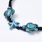 Bracelets tressés de fil de nylon, avec des perles synthétiques teintes en turquoise (teintes), tortue de mer et étoiles de mer / étoiles de mer