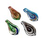 Handmade Silver Foil Lampwork Big Pendants, with Gold Sand, Drop, Mixed Color, 61x35x13mm, hole: 7mm