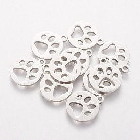 304 Stainless Steel Charms, Flat Round with Animal Claw