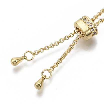 Brass Necklaces Making, Slider Necklaces, with Clear Cubic Zirconia and Rolo Chain