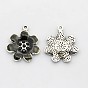 Antique Silver Tone Alloy Enamel Flower Pendants, with Rhinestones, 25x22x2.5mm, Hole: 2mm