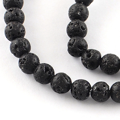 Brins de perles rondes en pierre de lave naturelle, 4~5mm, Trou: 1mm, Environ 86 pcs/chapelet, 15.7 pouce