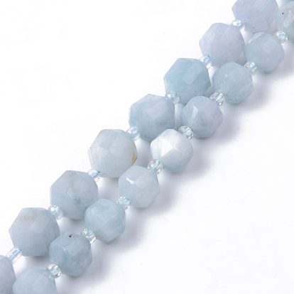 Natural Aquamarine Beads Strands, Round, Dyed, Faceted