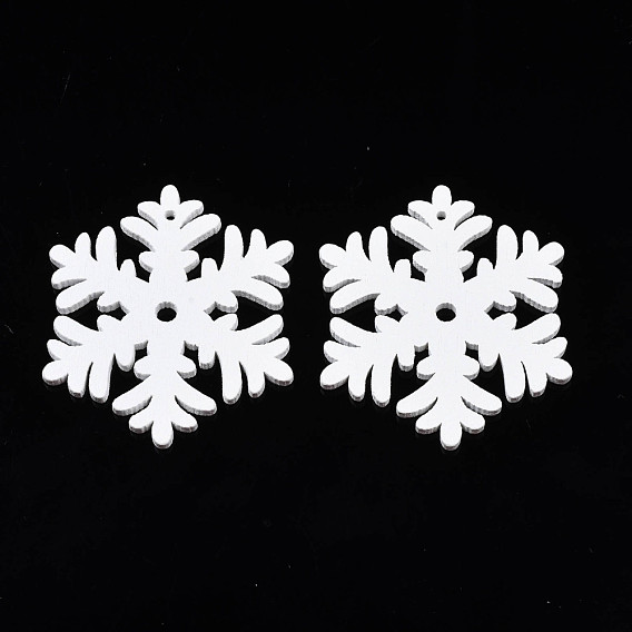 Christmas Theme Spray Painted Wood Pendants, Snowflake