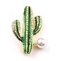 Broche de aleación de cactus con perla de resina, exquisito pin de solapa de diamantes de imitación para niña mujer, dorado