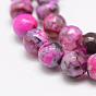 Faceted Natural Fire Crackle Agate Beads Strands, Round, Dyed & Heated