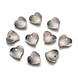 304 charmes de coeur d'acier inoxydable, ondulés, 15x16x1mm, Trou: 1mm
