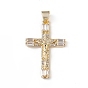 Rack Plating Brass Micro Pave Cubic Zirconia Pendants, Lead Free & Cadmium Free, Long-Lasting Plated, Crucifix Cross Charm, Religion