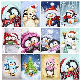 Christmas Penguin with Bear/Heart/Box Pattern DIY Diamond Painting Kits, including Resin Rhinestones, Diamond Sticky Pen, Tray Plate and Glue Clay