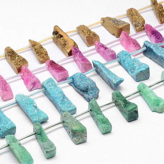 Electroplated Natural Quartz Crystal Bead Strands, Druzy Crystal, Nuggets, Dyed