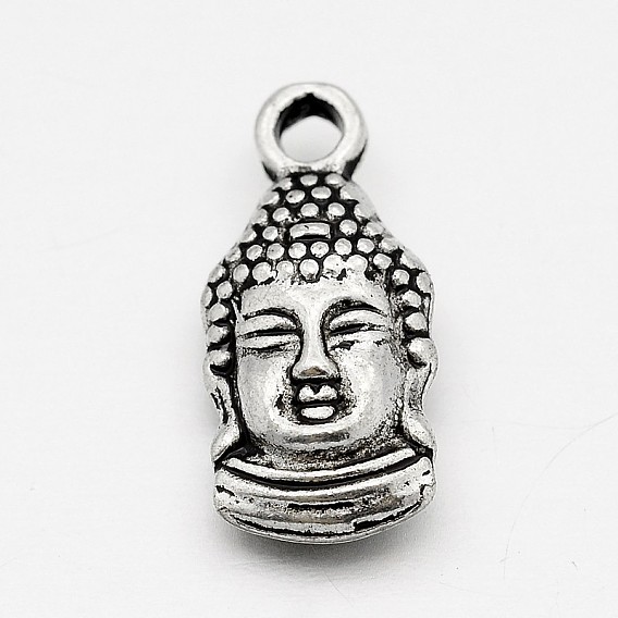 Tibetan Style Alloy Buddha Head Pendants, 15.5x7x4mm, Hole: 1mm