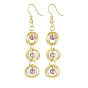 3 Pairs 3 Styles Natural Mixed Gemstone Beaded Dangle Earrings, Golden Brass Rings Long Drop Earrings for Women