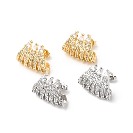 Clear Cubic Zirconia Claw Stud Earrings, Brass Jewelry for Women