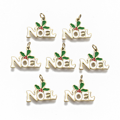 316 Surgical Stainless Steel Enamel Charms, with Jump Rings, for Christmas, White Word Noel