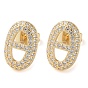 Rack Plating Brass Micro Pave Cubic Zirconia Stud Earrings, Hollow Oval