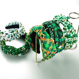 Saint Patrick's Day Pearl Rhinestone Hair Bands, Wide Twist Knot Cloth Hair Accessories for Women Girls