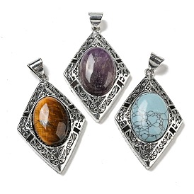 Gemstone Big Pendants, Antique Silver Plated Alloy Rhombus Charms