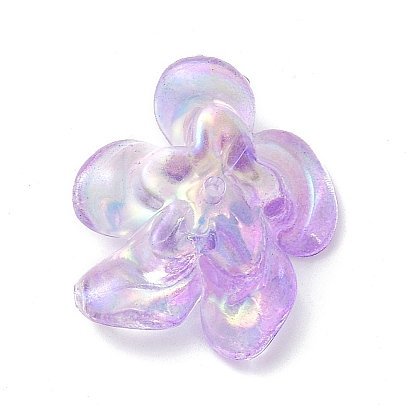 UV Plating Rainbow Iridescent Acrylic Imitation Shell Bead Caps, 5-Petal Flower