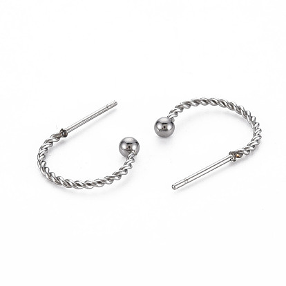 304 Stainless Steel C-shape Stud Earrings, Twist Rope Half Hoop Earrings for Women