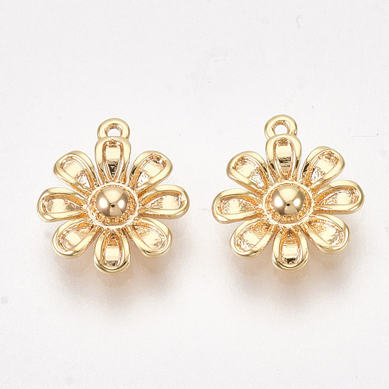 Brass Charms, Nickel Free, Real 18K Gold Plated, Flower