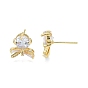 Clear Cubic Zirconia Flower of Life Stud Earrings, Brass Jewelry for Women, Nickel Free