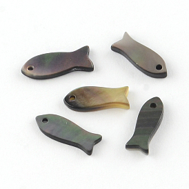 Poissons lèvres noir charmes shell, 12~16x5~6x1~2mm, Trou: 1mm
