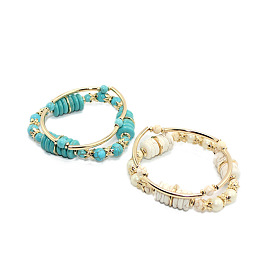 Bracelet élastique turquoise et perle avec accent de tube de cuivre - bijoux uniques de style européen