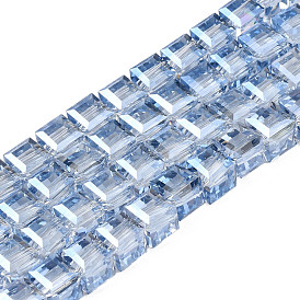 Plaquent verre transparent perles brins, facette, cube