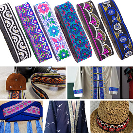 Ethnic Style Embroidery Flower Polyester Ribbon, Flat, Clothes Accessories