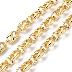 Brass Coffee Bean Link Chains, Unwelded, with Spool