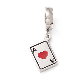 304 Stainless Steel European Dangle Charms, Large Hole Pendants, with Enamel, Playing Card A