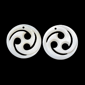 Natural Freshwater Shell Pendants, Flat Round Vortex Charms
