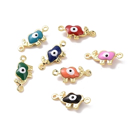 Brass Enamel Connector Charms, Real 18K Gold Plated, Elephant with Evil Eye Pattern
