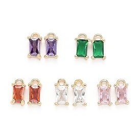 Brass Cubic Zirconia Charms, Rectangle, Nickel Free, Real 18K Gold Plated
