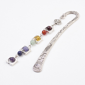 Natural Gemstone Pendants Bookmarks, with Tibetan Style Alloy Findings