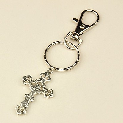 Le style tibétain croix crucifix trousseau, avec les accessoires de fermoir clés de fer et fermoirs pivotants en alliage, pour Pâques, 100mm