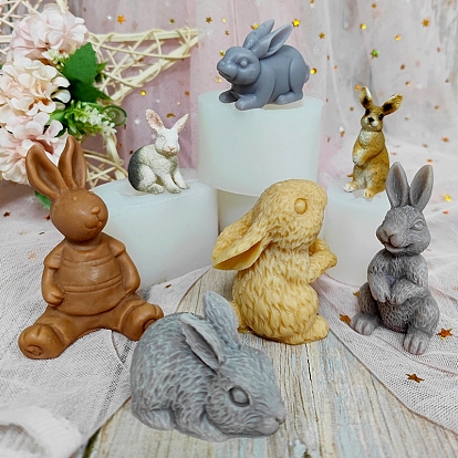 Moules à bougies sur le thème de Pâques, moules en silicone, pour le savon de bougie maison, blanc, Modèle de lapin