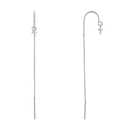 925 Sterling Silver Ear Stud Findings, with 925 Stamp, Ear Thread, with Box Chain & Cup Pearl Bail Pin