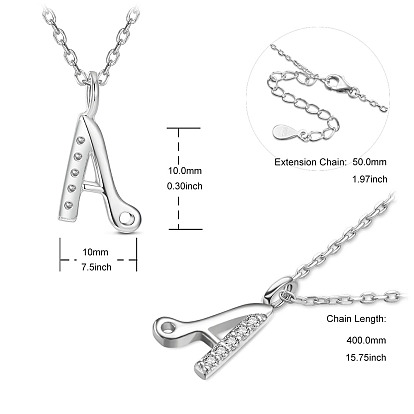 Shegrace 925 colliers à pendentif initiale en argent sterling, avec aaa de zircon cubique et chaînes de câble, platine