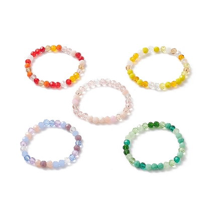 Gradient Color Faceted Glass Beaded Kids Bracelets, Stretch Bracelet for Kids
