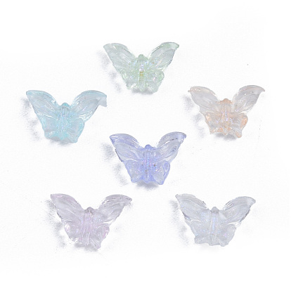 Cabochons de la resina transparente, con polvo del brillo, mariposa