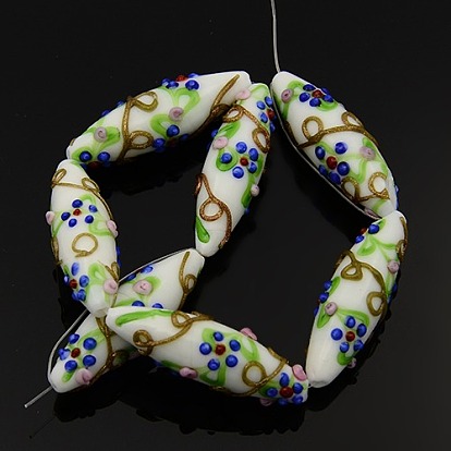 Fait main bosselées perles de riz de Murano brins, avec motif de fleurs