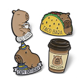 Capybara Theme Alloy Enamel Brooch, for Men and Women, Capybara/Drink/Food
